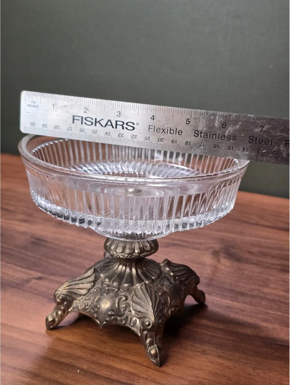 Vintage Glass and Brass Pedestal Candy Dish Made in Japan